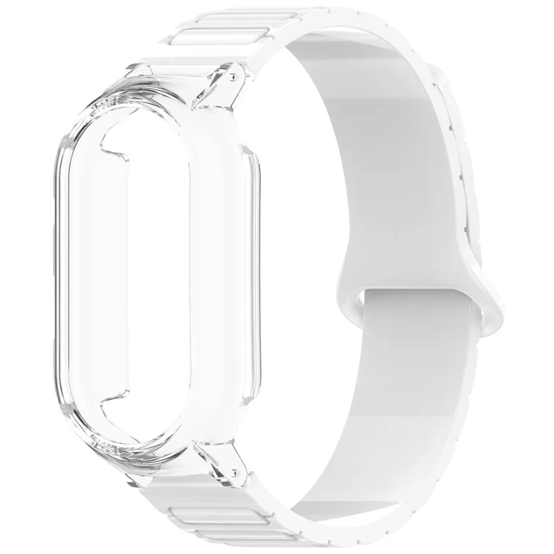 For Xiaomi Smart Band 9 NFC / 9 Magnetic Silicone Strap Dual Color Wristband with PC Protective Frame - White+Clear
