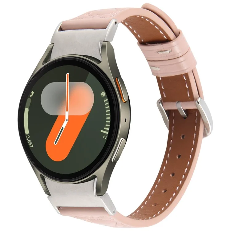 Pulseira de Relógio para Samsung Galaxy Watch7 / Watch6 / Watch5 / Watch4 / Watch FE Padrão de Coração Gravado Couro de Vaca - Rosa