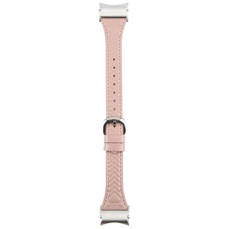 Pulseira de Relógio para Samsung Galaxy Watch7 / Watch6 / Watch5 / Watch4 / Watch FE Padrão de Coração Gravado Couro de Vaca - Rosa
