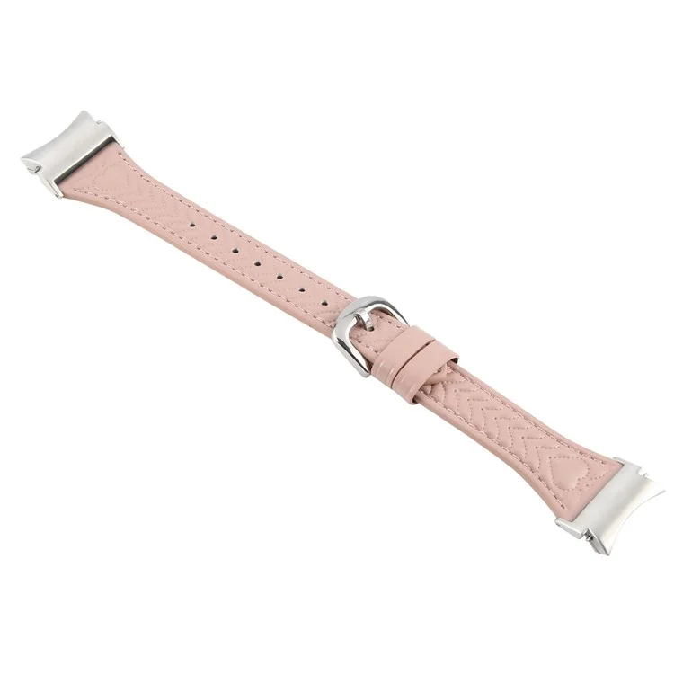 Pulseira de Relógio para Samsung Galaxy Watch7 / Watch6 / Watch5 / Watch4 / Watch FE Padrão de Coração Gravado Couro de Vaca - Rosa