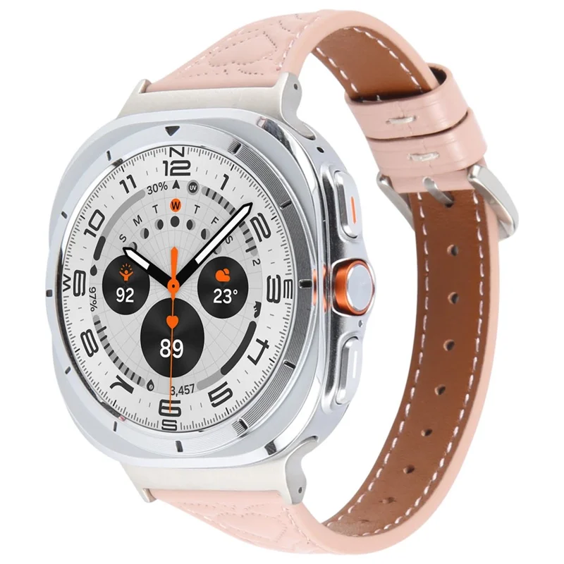 For Samsung Galaxy Watch Ultra 47mm Heart Pattern Embossed Watch Band Cowhide Leather Strap - Pink