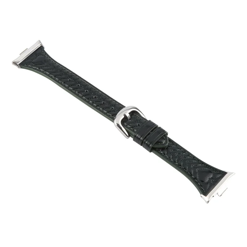 Correa de Reloj para Xiaomi Redmi Watch 5 / Watch 4 / Smart Band 9 Pro / 8 Pro con Patrón de Corazones en Cuero de Vacuno Grabado en Relieve - Verde Oscuro