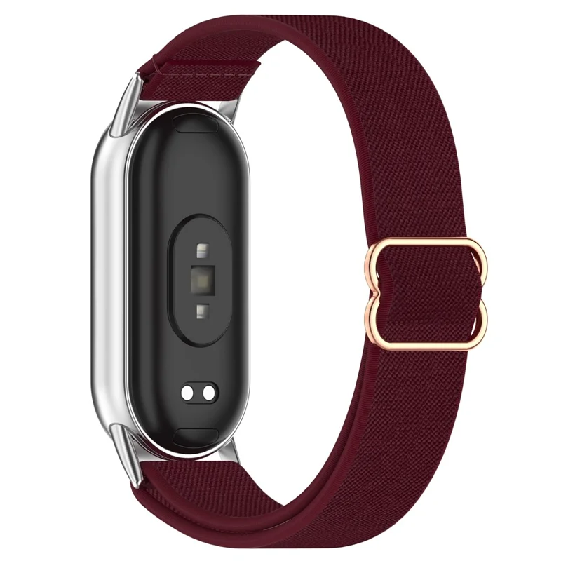 Watch Band for Xiaomi Mi Band 9 Ceramic Edition / Smart Band 9 NFC / 9 / 8 NFC / 8 Nylon Elastic Strap with Stainless Steel Connector - Wine Red