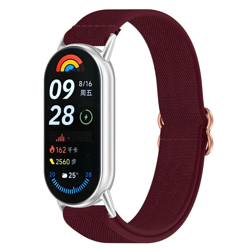 Watch Band for Xiaomi Mi Band 9 Ceramic Edition / Smart Band 9 NFC / 9 / 8 NFC / 8 Nylon Elastic Strap with Stainless Steel Connector - Wine Red