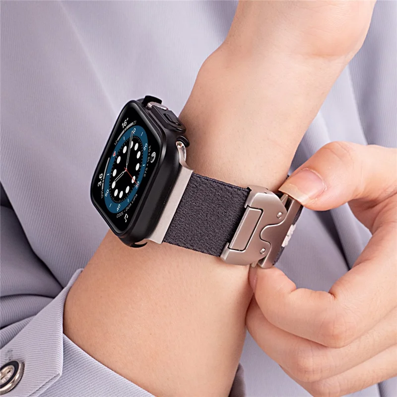 Nylon Watch Band for Apple Watch Series 10 9 8 7 SE 6 5 4 3 2 1 42mm 41mm 40mm 38mm Stripe Design Parachute Buckle Strap - Blue+White