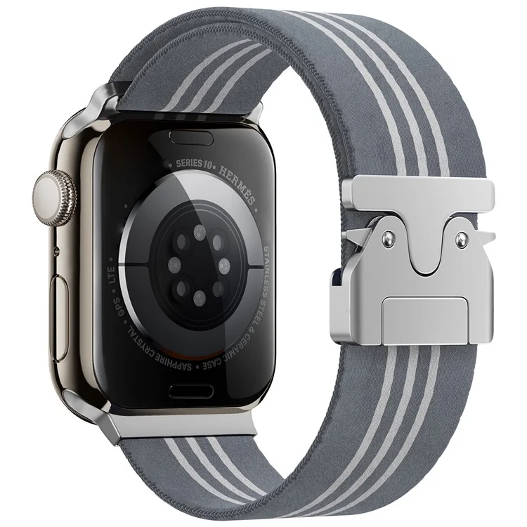 Watch Band for Apple Watch Series 10 Ultra 9 8 7 SE 6 5 4 3 2 1 46mm 49mm 45mm 44mm 42mm 3-Stripe Parachute Buckle Nylon Strap - Grey+White