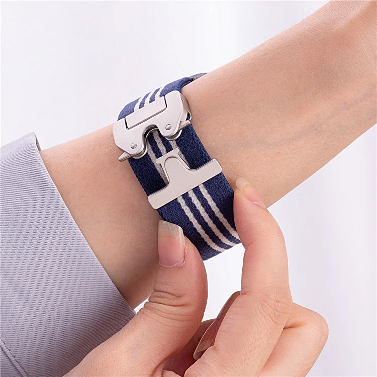 Watch Band for Apple Watch Series 10 Ultra 9 8 7 SE 6 5 4 3 2 1 46mm 49mm 45mm 44mm 42mm 3-Stripe Parachute Buckle Nylon Strap - Grey+White