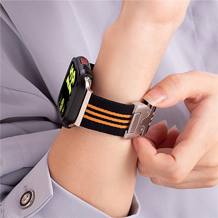 Watch Band for Apple Watch Series 10 Ultra 9 8 7 SE 6 5 4 3 2 1 46mm 49mm 45mm 44mm 42mm 3-Stripe Parachute Buckle Nylon Strap - Grey+White