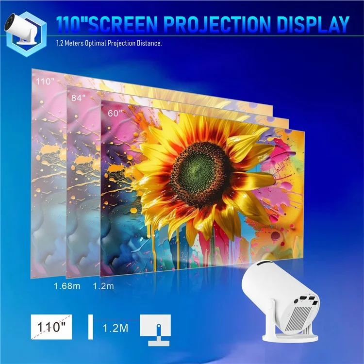 HY300 Pro+ Projetor Mini Android 11.0 com Wi-Fi 6 e Bluetooth, HD 720P, 170 Lúmens ANSI, Projetor para Home Theater - Plugue dos EUA