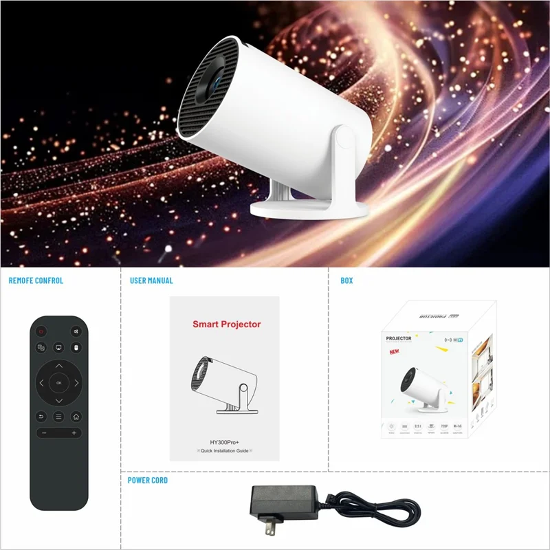 HY300 Pro+ Android 11.0 Mini Projector WiFi6 Bluetooth-Compatible 5.4 HD 720P 170 ANSI Lumens Home Theater Projector - UK Plug