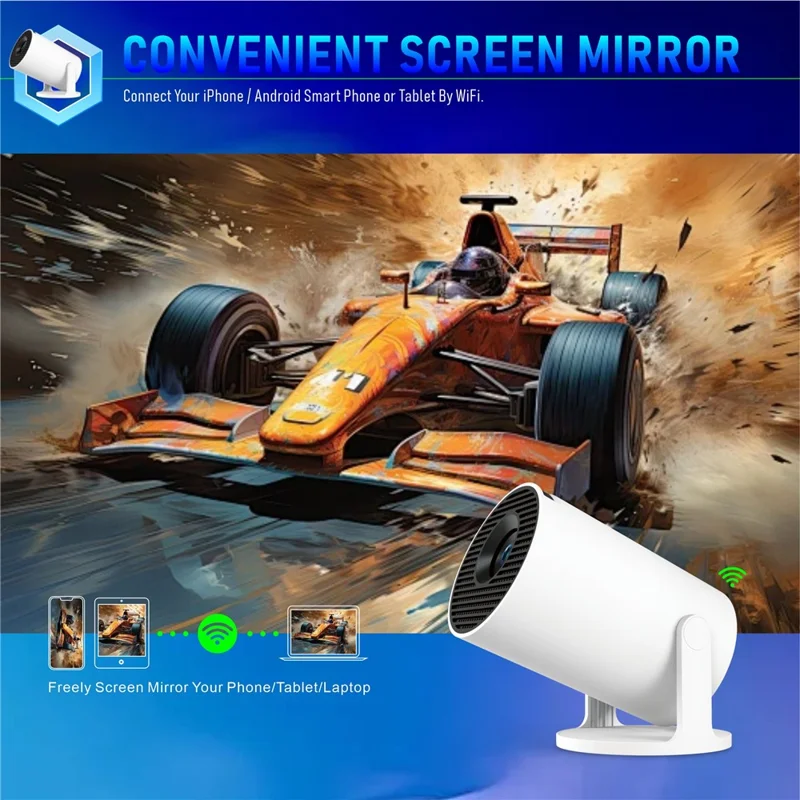 HY300 Pro+ Android 11.0 Mini Projector WiFi6 Bluetooth-Compatible 5.4 HD 720P 170 ANSI Lumens Home Theater Projector - UK Plug