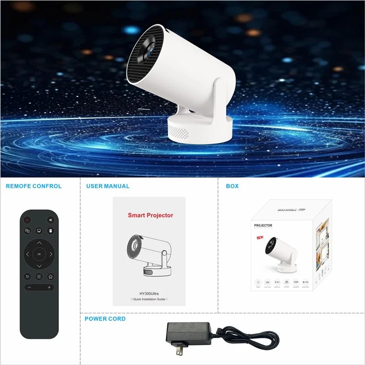 HY300Ultra Android 11.0 Portable Mini Projector WiFi6 Bluetooth-Compatible 5.4 170 ANSI Lumens Home Theater Projector - US Plug