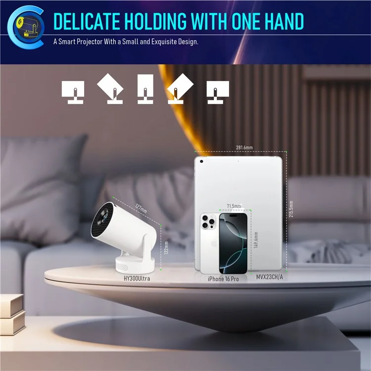 HY300Ultra Android 11.0 Portable Mini Projector WiFi6 Bluetooth-Compatible 5.4 170 ANSI Lumens Home Theater Projector - US Plug