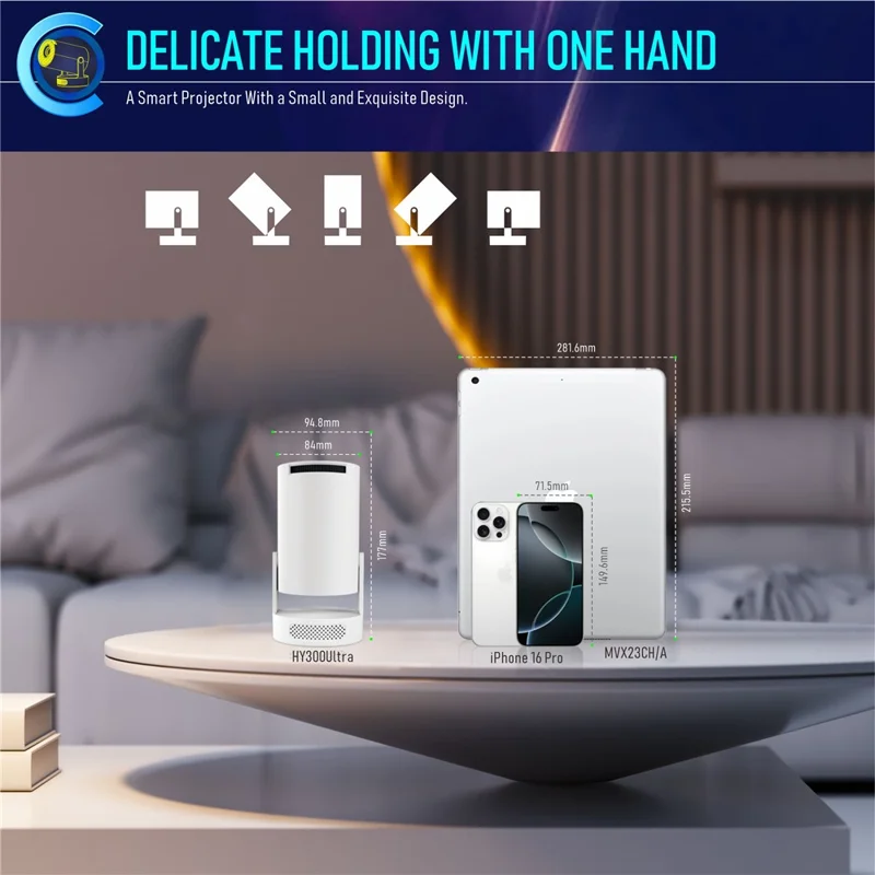 HY300Ultra Android 11.0 Portable Mini Projector WiFi6 Bluetooth-Compatible 5.4 170 ANSI Lumens Home Theater Projector - EU Plug