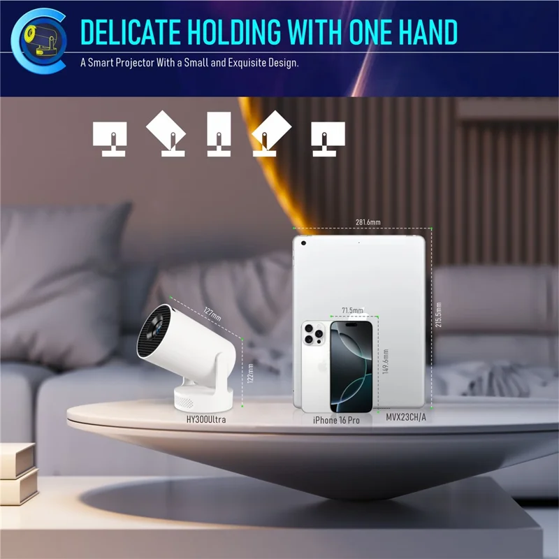 HY300Ultra Android 11.0 Portable Mini Projector WiFi6 Bluetooth-Compatible 5.4 170 ANSI Lumens Home Theater Projector - AU Plug