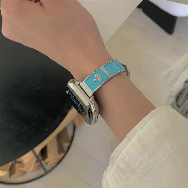 Armband für Apple Watch Series 10 9 8 7 SE 6 5 4 3 2 1 42mm 41mm 40mm 38mm Emaille Saturn Armband Metallarmband - Creme Blau