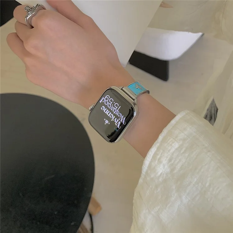Armband für Apple Watch Series 10 9 8 7 SE 6 5 4 3 2 1 42mm 41mm 40mm 38mm Emaille Saturn Armband Metallarmband - Creme Blau