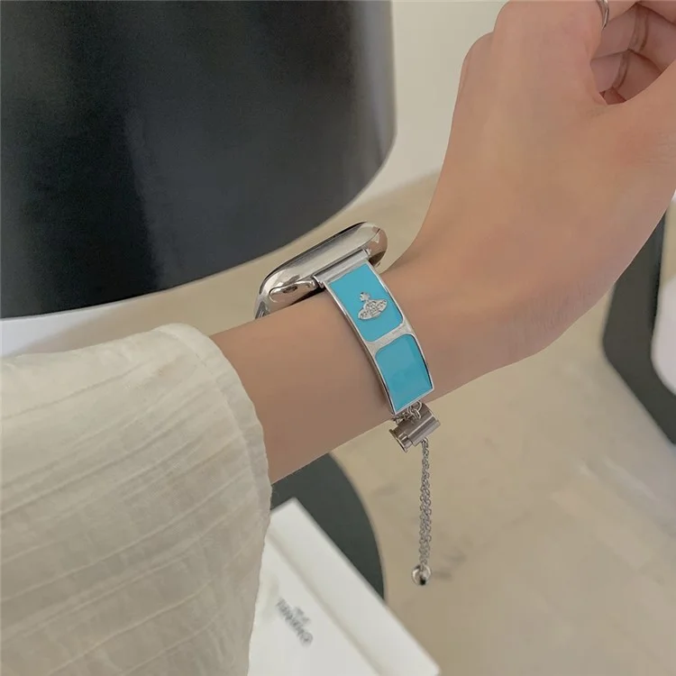 Armband für Apple Watch Series 10 9 8 7 SE 6 5 4 3 2 1 42mm 41mm 40mm 38mm Emaille Saturn Armband Metallarmband - Creme Blau
