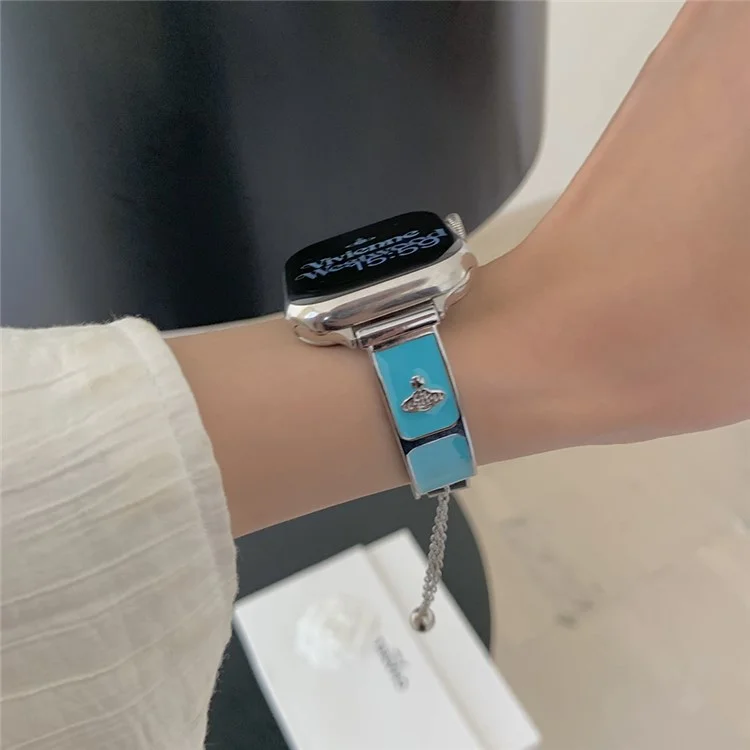 Armband für Apple Watch Series 10 9 8 7 SE 6 5 4 3 2 1 42mm 41mm 40mm 38mm Emaille Saturn Armband Metallarmband - Creme Blau