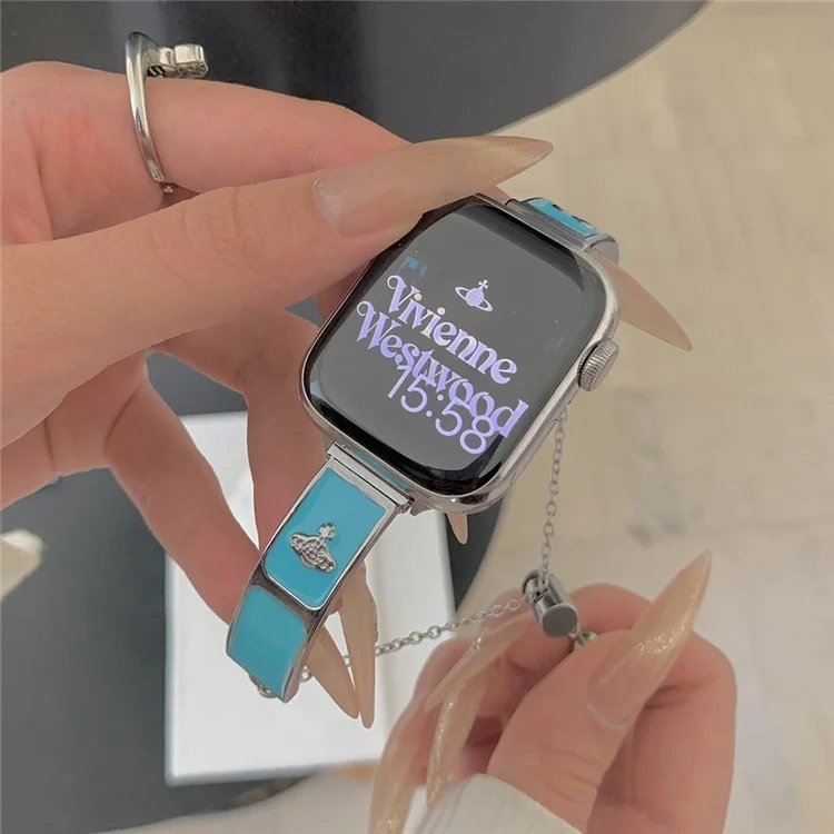 Armband für Apple Watch Series 10 9 8 7 SE 6 5 4 3 2 1 42mm 41mm 40mm 38mm Emaille Saturn Armband Metallarmband - Creme Blau