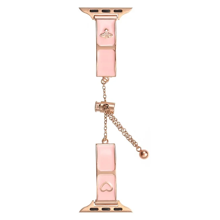 Watch Band For Apple Watch Series 10 9 8 7 SE 6 5 4 3 2 1 42mm 41mm 40mm 38mm Enamel Saturn Bracelet Metal Strap - Rose Gold + Pink