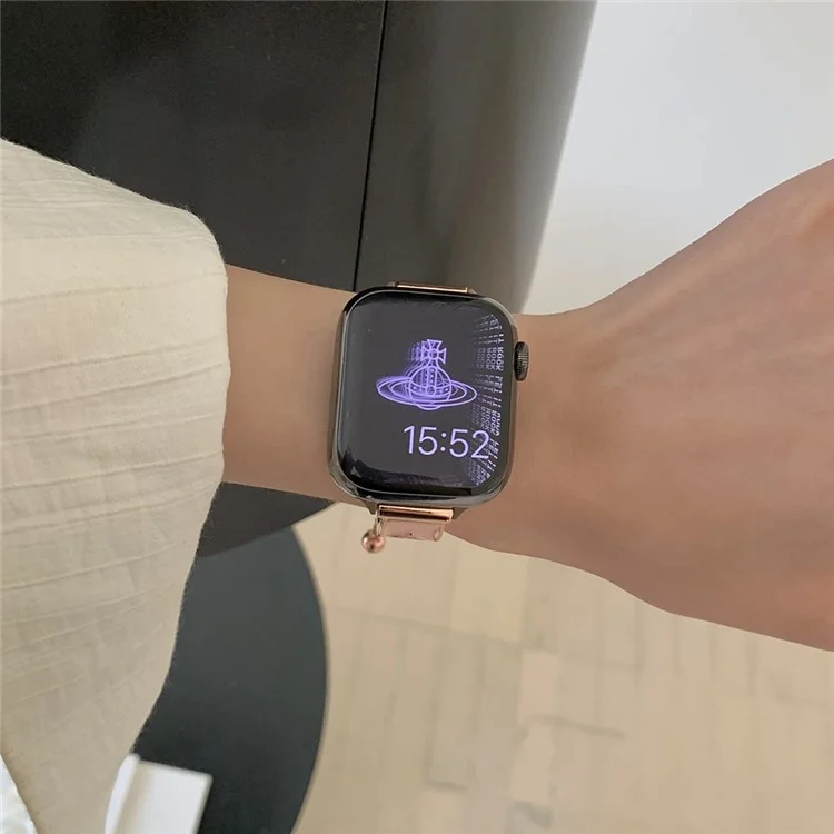 Watch Band For Apple Watch Series 10 9 8 7 SE 6 5 4 3 2 1 42mm 41mm 40mm 38mm Enamel Saturn Bracelet Metal Strap - Rose Gold + Pink