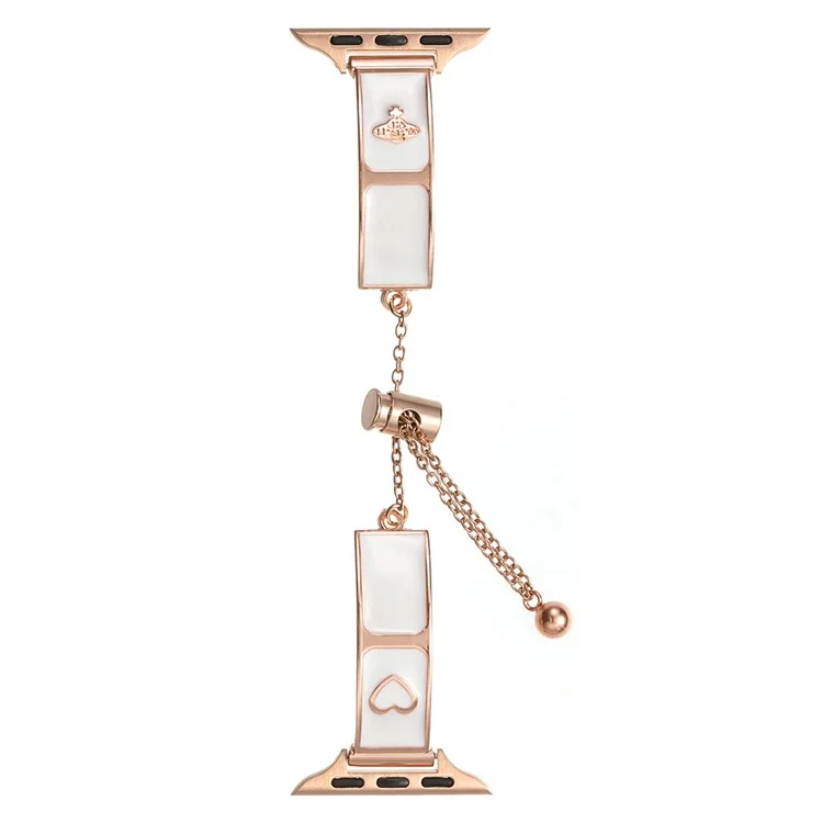 Armband für Apple Watch Series 10 9 8 7 SE 6 5 4 3 2 1 42mm 41mm 40mm 38mm Emaille Saturn Armband Metallarmband - Roségold + Weiß