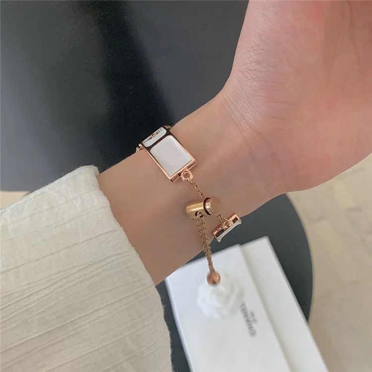 Armband für Apple Watch Series 10 9 8 7 SE 6 5 4 3 2 1 42mm 41mm 40mm 38mm Emaille Saturn Armband Metallarmband - Roségold + Weiß