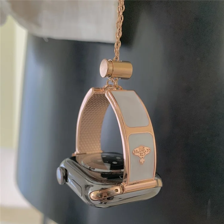 Armband für Apple Watch Series 10 9 8 7 SE 6 5 4 3 2 1 42mm 41mm 40mm 38mm Emaille Saturn Armband Metallarmband - Roségold + Weiß