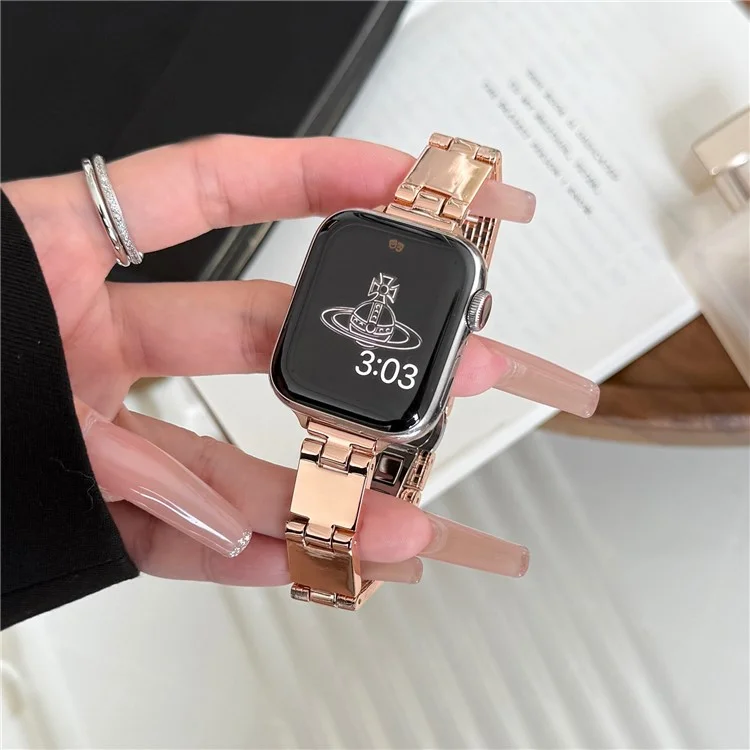Watch Band For Apple Watch Series 10 9 8 7 SE (2023) SE (2022) SE 3 2 1 42mm 41mm 40mm 38mm Mirror Finish Zinc Alloy Strap - Rose Gold