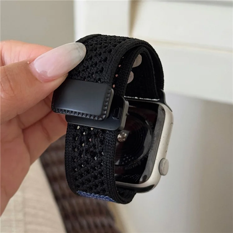 Bracelet pour Apple Watch Series 10 9 8 7 SE (2023) SE (2022) SE 3 2 1 42mm 41mm 40mm 38mm Nylon Sport Respirant - Noir