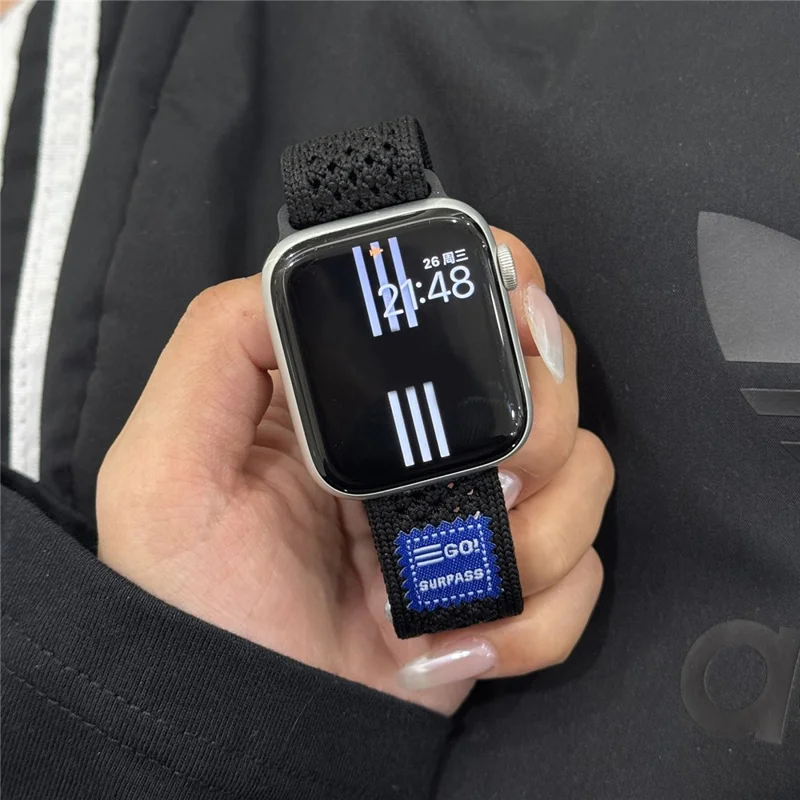 Watch Band For Apple Watch Series 10 Ultra 9 8 7 SE (2023) SE (2022) SE 3 2 1 46mm 49mm 45mm 44mm 42mm Nylon Sport Breathable Strap - Black