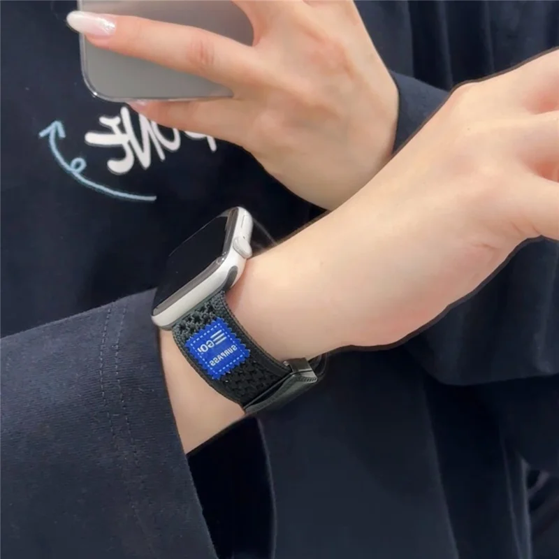 Watch Band For Apple Watch Series 10 Ultra 9 8 7 SE (2023) SE (2022) SE 3 2 1 46mm 49mm 45mm 44mm 42mm Nylon Sport Breathable Strap - Black