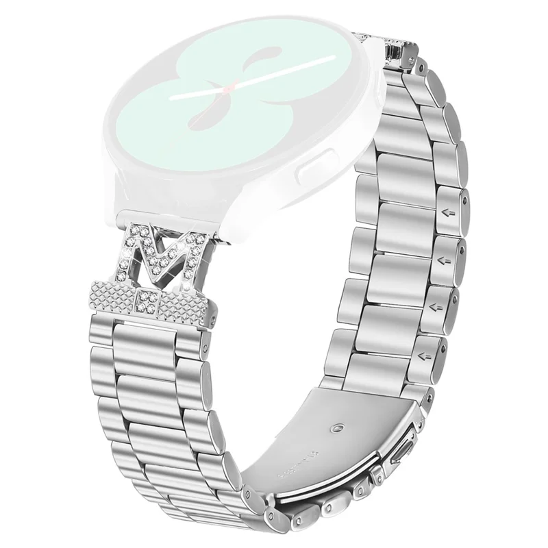 For Verizon Gizmo Watch 1 Strap Rhinestones Decor 3-Bead Silver Stainless Steel Watch Band