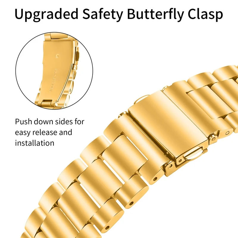 For Verizon GizmoWatch 2 Watch Strap Rhinestones Decor 3-Bead Stainless Steel Band - Gold