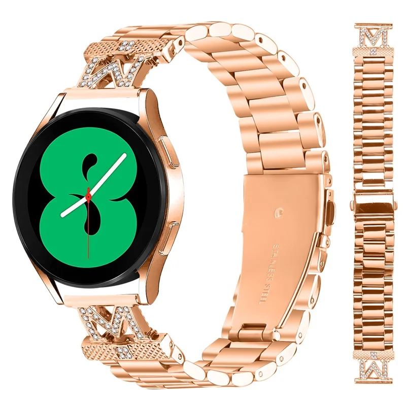 For Verizon GizmoWatch Disney Edition Strap Rhinestones Decor 3-Bead Stainless Steel Watch Band - Rose Gold