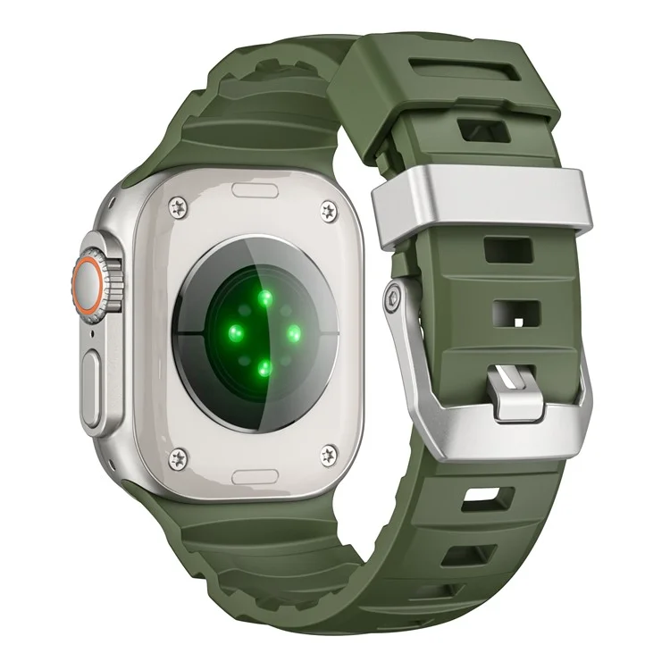 Fluorubber Band For Apple Watch Series 10 Ultra 9 8 7 SE 6 5 4 3 2 1 46mm 49mm 45mm 44mm 42mm Watch Straps - Green  /   Silver Buckle