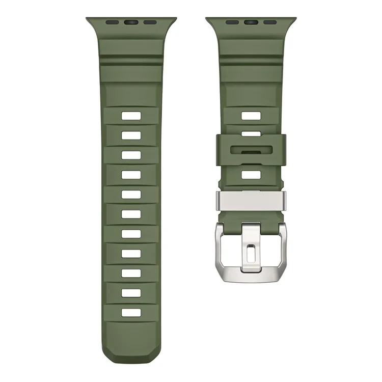 Fluorubber Band For Apple Watch Series 10 Ultra 9 8 7 SE 6 5 4 3 2 1 46mm 49mm 45mm 44mm 42mm Watch Straps - Green  /   Silver Buckle