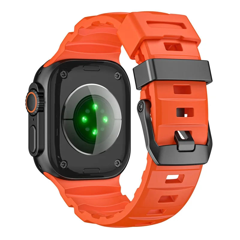 Fluorubber Band For Apple Watch Ultra 3 2 1 49mm / Series 11 10 46mm / 9 8 7 45mm / SE3 SE2 SE 6 5 4 44mm / 3 2 1 42mm Watch Straps - Orange  /  Black Buckle