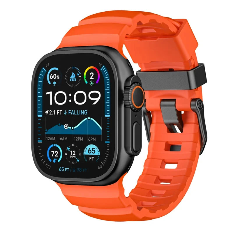 Fluorubber Band For Apple Watch Ultra 3 2 1 49mm / Series 11 10 46mm / 9 8 7 45mm / SE3 SE2 SE 6 5 4 44mm / 3 2 1 42mm Watch Straps - Orange  /  Black Buckle