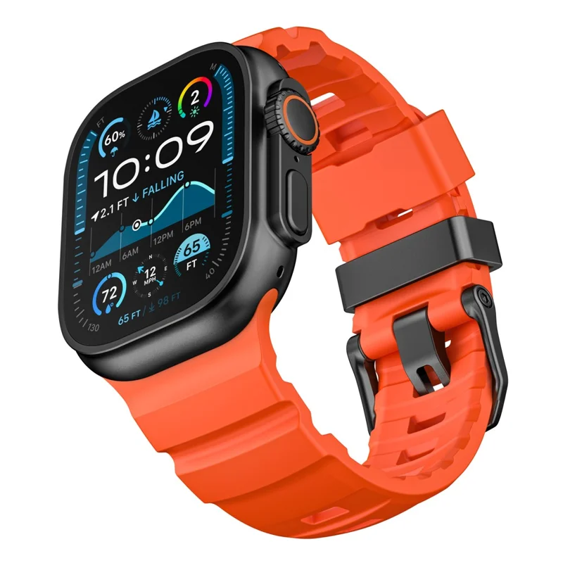 Fluorubber Band For Apple Watch Ultra 3 2 1 49mm / Series 11 10 46mm / 9 8 7 45mm / SE3 SE2 SE 6 5 4 44mm / 3 2 1 42mm Watch Straps - Orange  /  Black Buckle