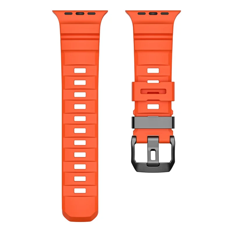 Fluorubber Band For Apple Watch Ultra 3 2 1 49mm / Series 11 10 46mm / 9 8 7 45mm / SE3 SE2 SE 6 5 4 44mm / 3 2 1 42mm Watch Straps - Orange  /  Black Buckle