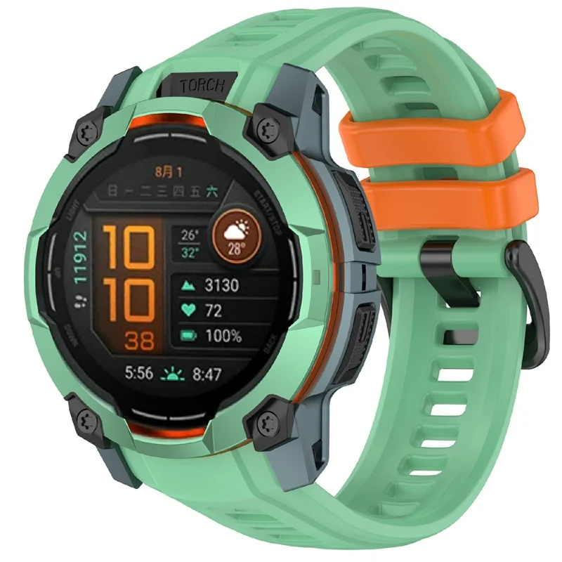 22mm Silicone Strap For Garmin Instinct 3 Solar  /  Instinct 3 AMOLED 45mm Replacement Watch Band - Rainforest Green / Orange