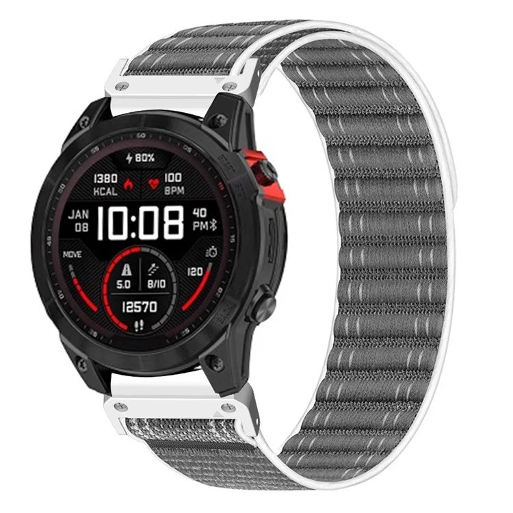 22mm Watchband For Garmin Fenix 8 (47mm)  /  7  /  6  /  5 Bands Titanium Nylon Loop Wrist Strap - Grey / White