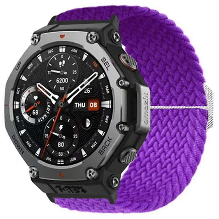 For Amazfit T-Rex 3 Bands Woven Fabric Elastic Watch Strap Replacement with PC Connector - Purple