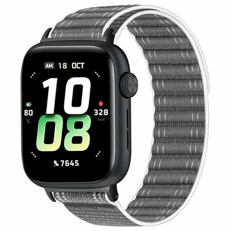 For Honor Watch 5 Bands Nylon Loop Wave Design Watch Strap with Metal Connector - Grey