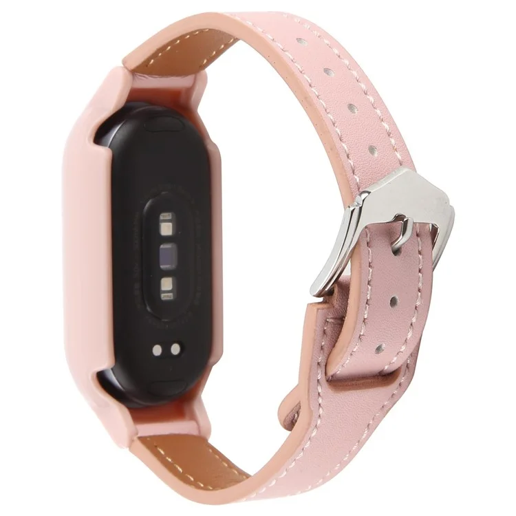 Для Xiaomi Smart Band 9 Чехол для ПК с интегрированным ультра-волоконным кожаным ремешком быстрой замены - Розовый