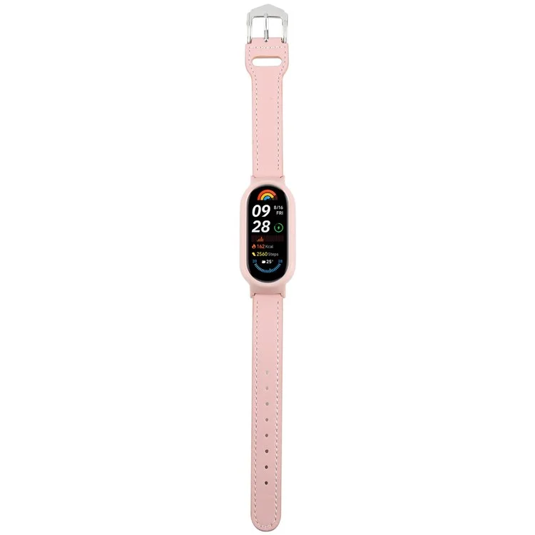 Для Xiaomi Smart Band 9 Чехол для ПК с интегрированным ультра-волоконным кожаным ремешком быстрой замены - Розовый