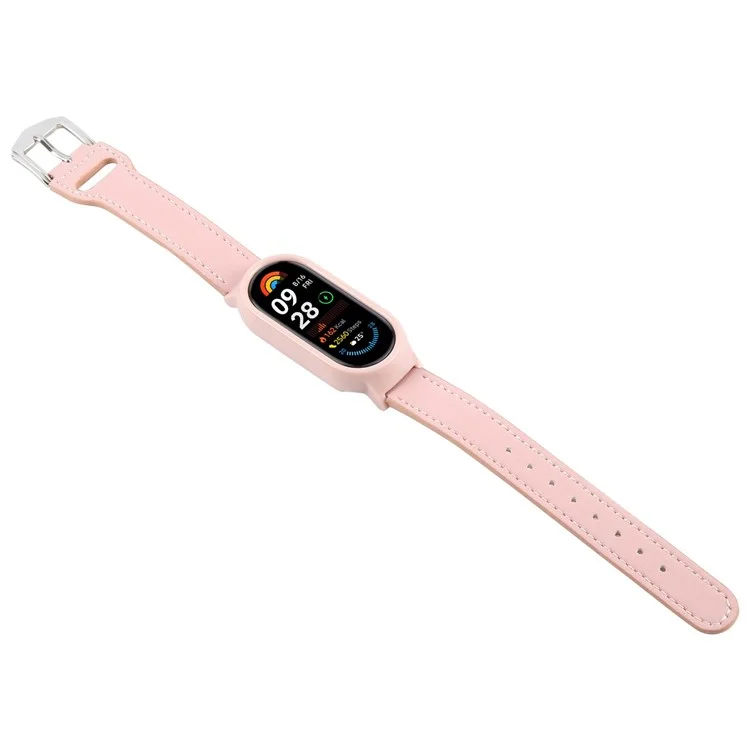 Для Xiaomi Smart Band 9 Чехол для ПК с интегрированным ультра-волоконным кожаным ремешком быстрой замены - Розовый