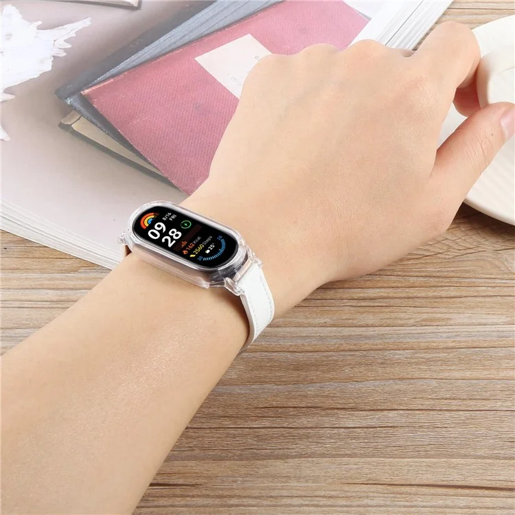 Для Xiaomi Smart Band 9 Чехол для ПК с интегрированным ультра-волоконным кожаным ремешком быстрой замены - Розовый